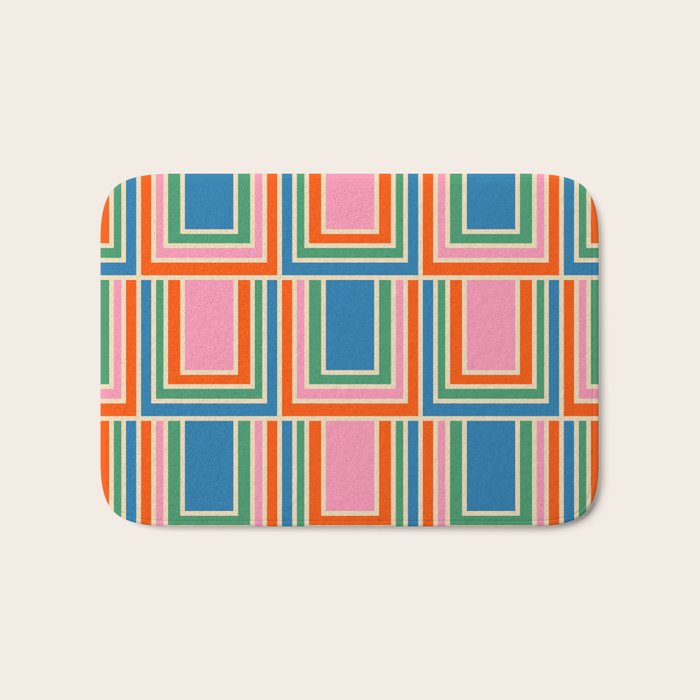 Colorful Retro Geometric Portes Pattern Blue Orange Pink Green Bath Mat Gallery Image 1