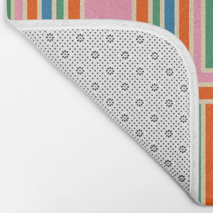 Colorful Retro Geometric Portes Pattern Blue Orange Pink Green Bath Mat Gallery Image 2