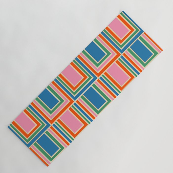 Colorful Retro Geometric Portes Pattern Blue Orange Pink Green Yoga Mat Gallery Image 1