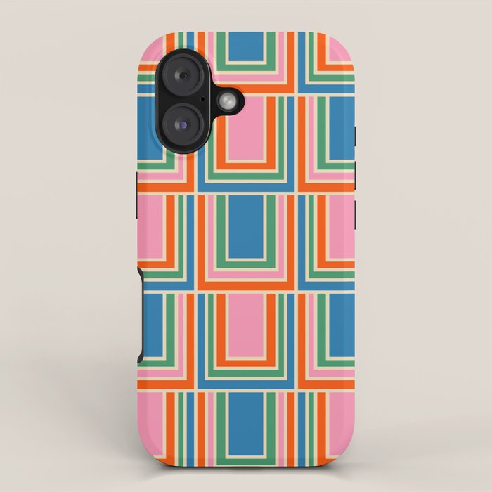 Colorful Retro Geometric Portes Pattern Blue Orange Pink Green iPhone Case Gallery Image 1