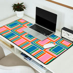 Colorful Retro Geometric Portes Pattern Blue Orange Pink Green Desk Mat Gallery Image 2