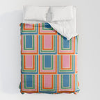 Colorful Retro Geometric Portes Pattern Blue Orange Pink Green Duvet Cover Gallery Image 6
