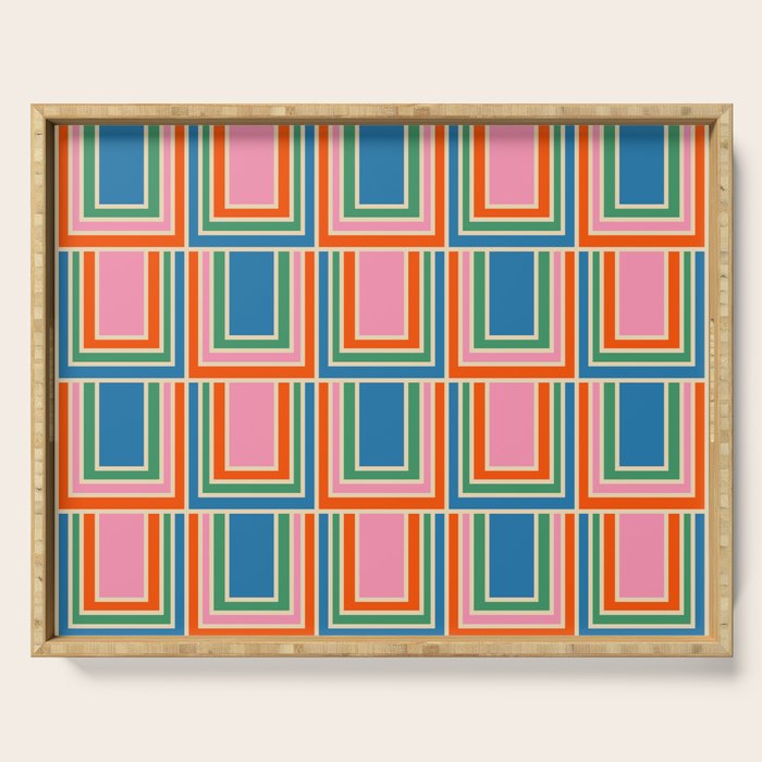Colorful Retro Geometric Portes Pattern Blue Orange Pink Green Serving Tray Gallery Image 1