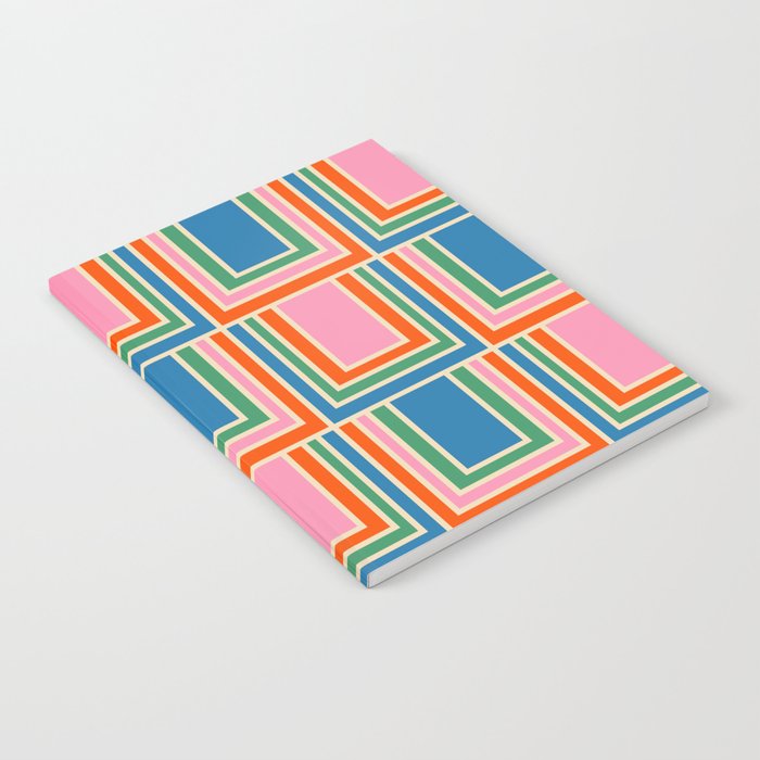 Colorful Retro Geometric Portes Pattern Blue Orange Pink Green Notebook Gallery Image 2