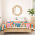 Colorful Retro Geometric Portes Pattern Blue Orange Pink Green Duvet Cover Gallery Image 3