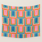 Colorful Retro Geometric Portes Pattern Blue Orange Pink Green Wall Tapestry Gallery Image 4