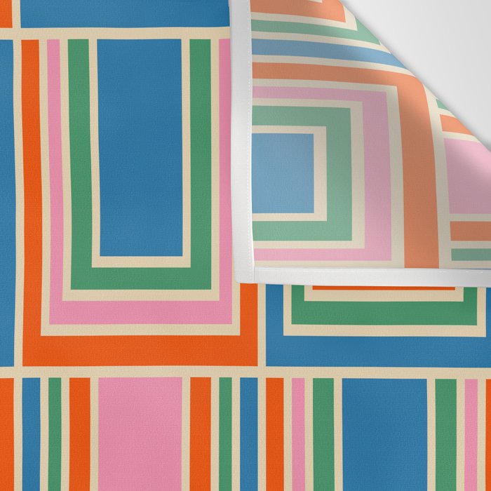 Colorful Retro Geometric Portes Pattern Blue Orange Pink Green Wall Tapestry Gallery Image 3