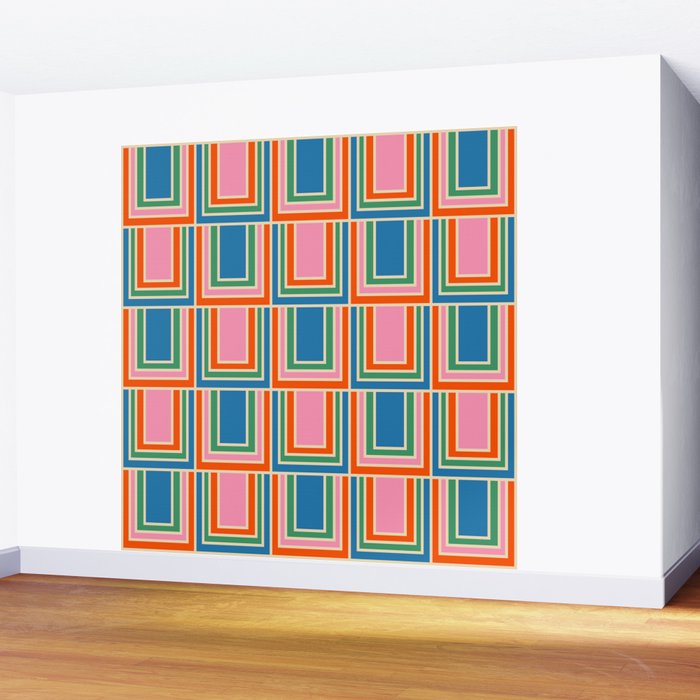 Colorful Retro Geometric Portes Pattern Blue Orange Pink Green Wall Mural Gallery Image 2