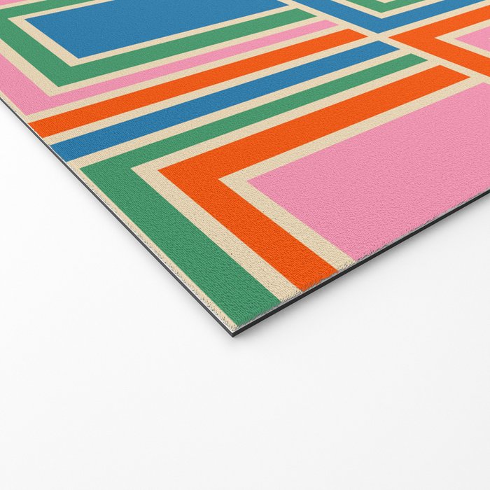 Colorful Retro Geometric Portes Pattern Blue Orange Pink Green Welcome Mat Gallery Image 2