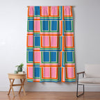 Colorful Retro Geometric Portes Pattern Blue Orange Pink Green Window Curtain Gallery Image 5