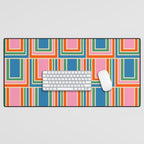 Colorful Retro Geometric Portes Pattern Blue Orange Pink Green Desk Mat Gallery Image 1