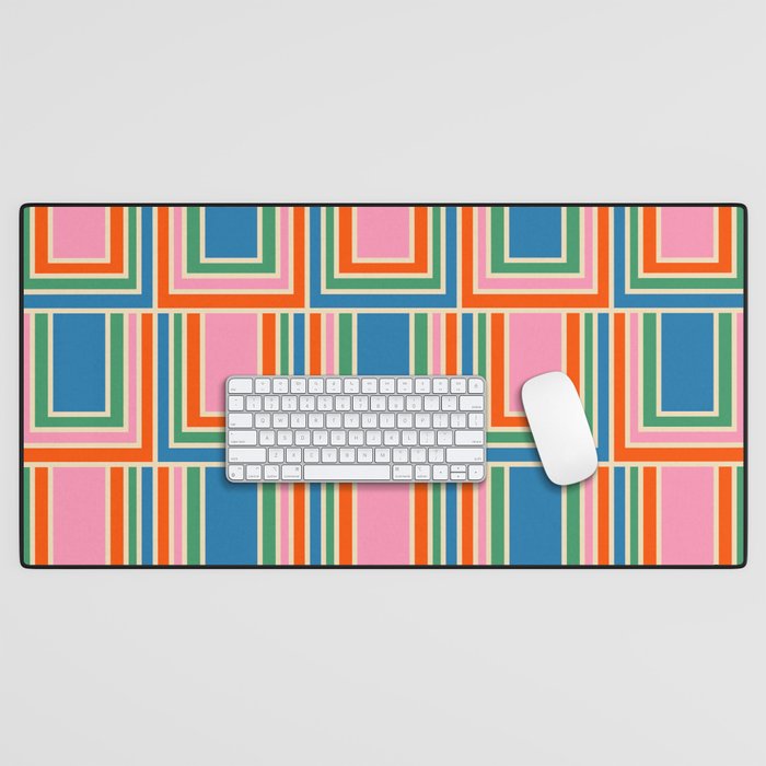 Colorful Retro Geometric Portes Pattern Blue Orange Pink Green Desk Mat Gallery Image 1