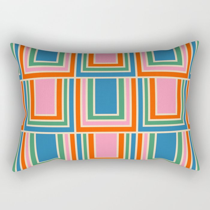 Colorful Retro Geometric Portes Pattern Blue Orange Pink Green Rectangular Pillow Gallery Image 1