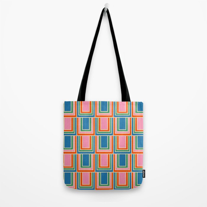 Colorful Retro Geometric Portes Pattern Blue Orange Pink Green Tote Bag Gallery Image 2