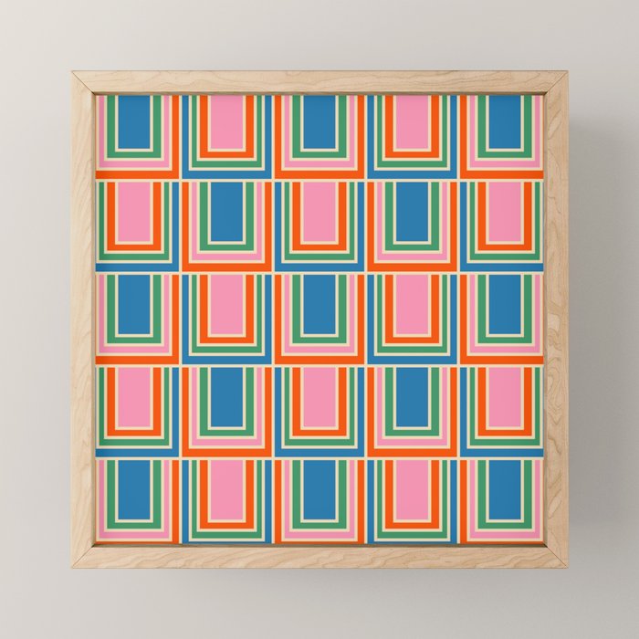 Colorful Retro Geometric Portes Pattern Blue Orange Pink Green Mini Art Print Gallery Image 1