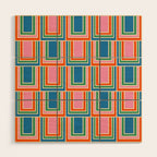 Colorful Retro Geometric Portes Pattern Blue Orange Pink Green Wood Wall Art Gallery Image 1