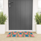 Colorful Retro Geometric Portes Pattern Blue Orange Pink Green Welcome Mat Gallery Image 3
