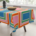 Colorful Retro Geometric Portes Pattern Blue Orange Pink Green Tablecloth Gallery Image 3