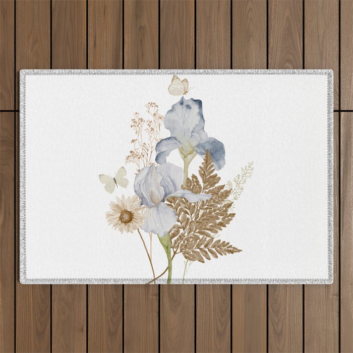 Soft Nature Floral and Butterflies Outdoor Rug Gallery Image 1