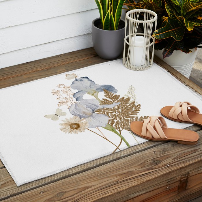 Soft Nature Floral and Butterflies Outdoor Rug Gallery Image 2