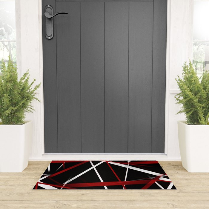 Seamless Red and White Stripes on A Black Background Welcome Mat Gallery Image 3