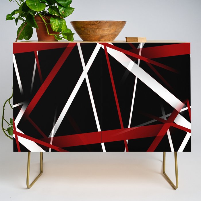 Seamless Red and White Stripes on A Black Background Credenza Gallery Image 1