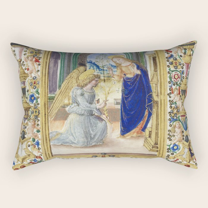 Medieval Nativity Christmas Bible Art 1485 Gold Festive Renaissance Painting Rectangular Pillow Gallery Image 2