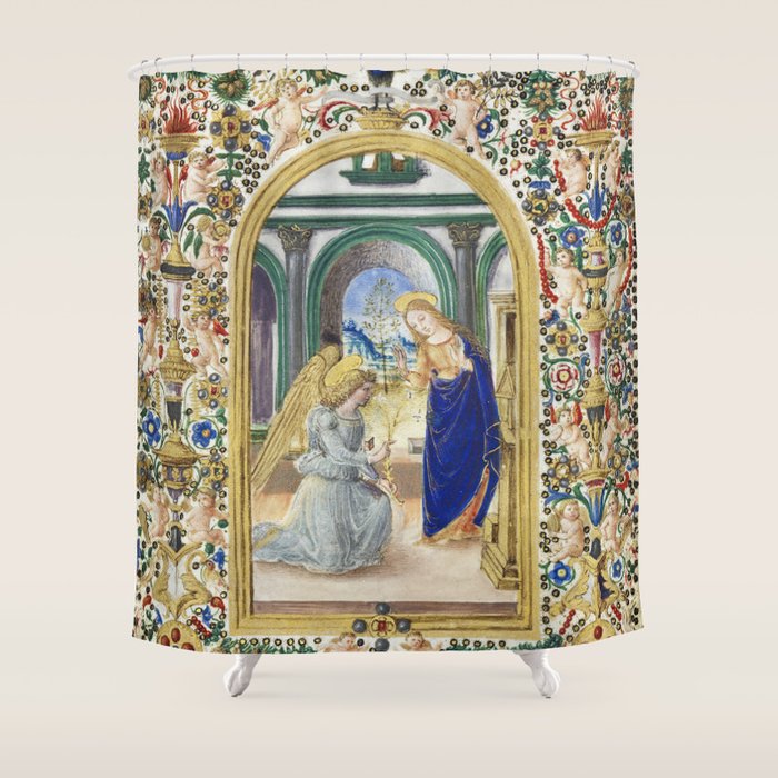 Medieval Nativity Christmas Bible Art 1485 Gold Festive Renaissance Painting Shower Curtain Gallery Image 1