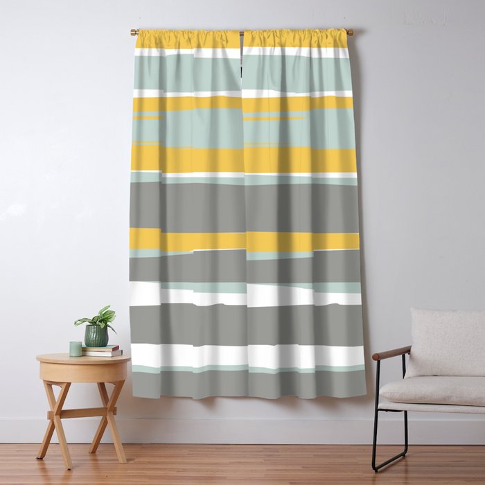 Stripe Abstract, Sun and Beach, Yellow, Pale, Aqua Blue and Gray Window Curtain Gallery Image 5