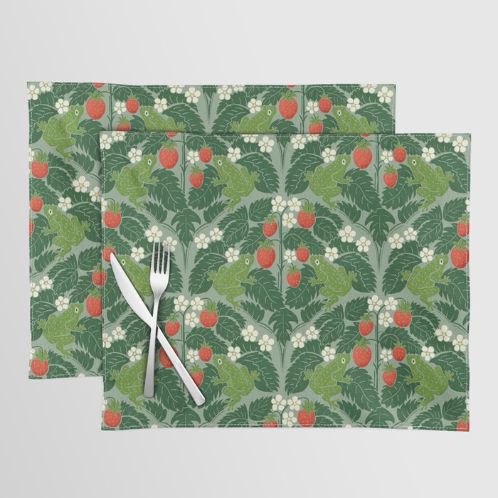Frogs And Wild Strawberries On Pale Green Placemat Gallery Image 1