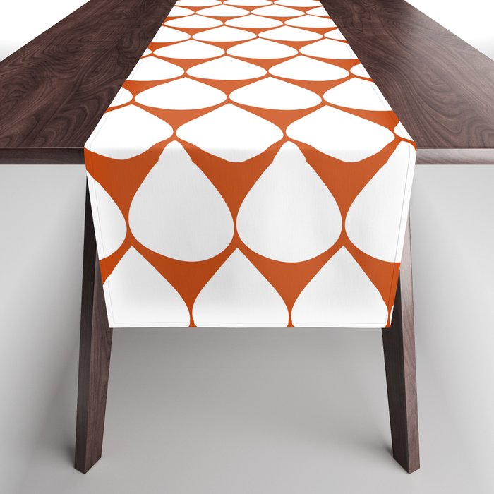 Mod Scales Geometric Pattern in White and Burnt Orange Table Runner Gallery Image 1