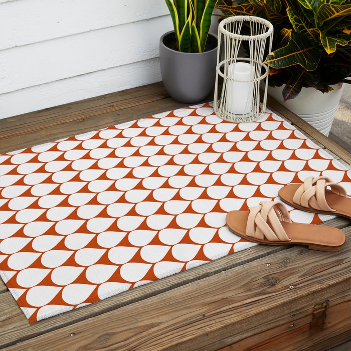 Mod Scales Geometric Pattern in White and Burnt Orange Outdoor Rug Gallery Image 2