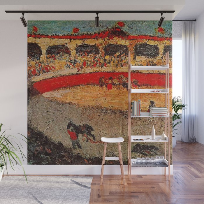Pablo Picasso - La Corrida - Plaza de Toros Pamplona, Spain matador and bull landscape painting  Wall Mural Gallery Image 1