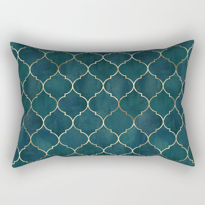 Emerald Golden Moroccan Quatrefoil Pattern Rectangular Pillow Gallery Image 2