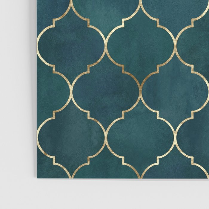 Emerald Golden Moroccan Quatrefoil Pattern Poster Gallery Image 3
