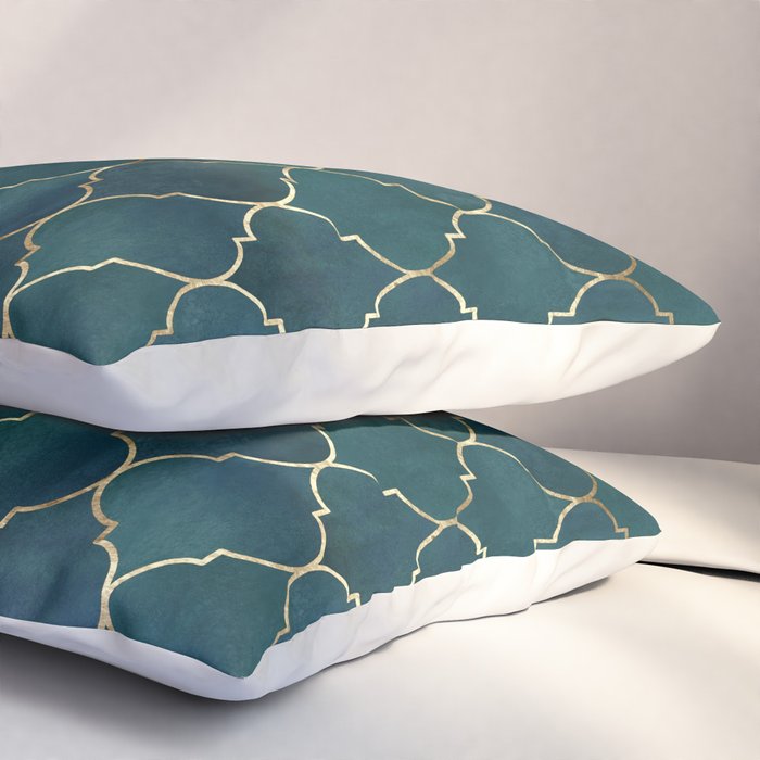 Emerald Golden Moroccan Quatrefoil Pattern Pillow Sham Gallery Image 3