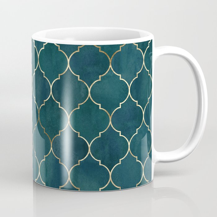 Emerald Golden Moroccan Quatrefoil Pattern Coffee Mug Gallery Image 1