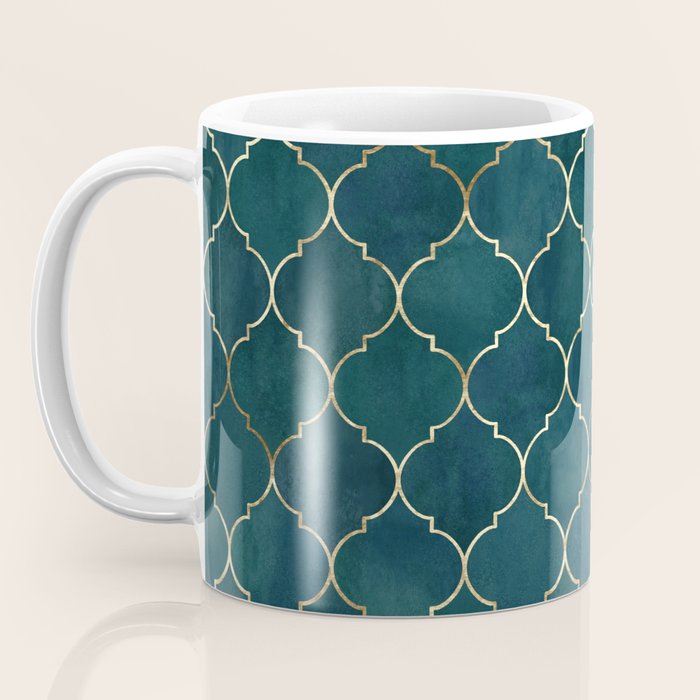 Emerald Golden Moroccan Quatrefoil Pattern Coffee Mug Gallery Image 3