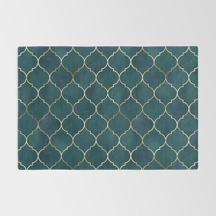 Emerald Golden Moroccan Quatrefoil Pattern Rug Gallery Image 2
