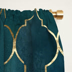 Emerald Golden Moroccan Quatrefoil Pattern Window Curtain Gallery Image 2