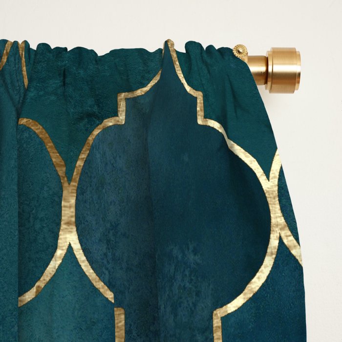 Emerald Golden Moroccan Quatrefoil Pattern Window Curtain Gallery Image 2