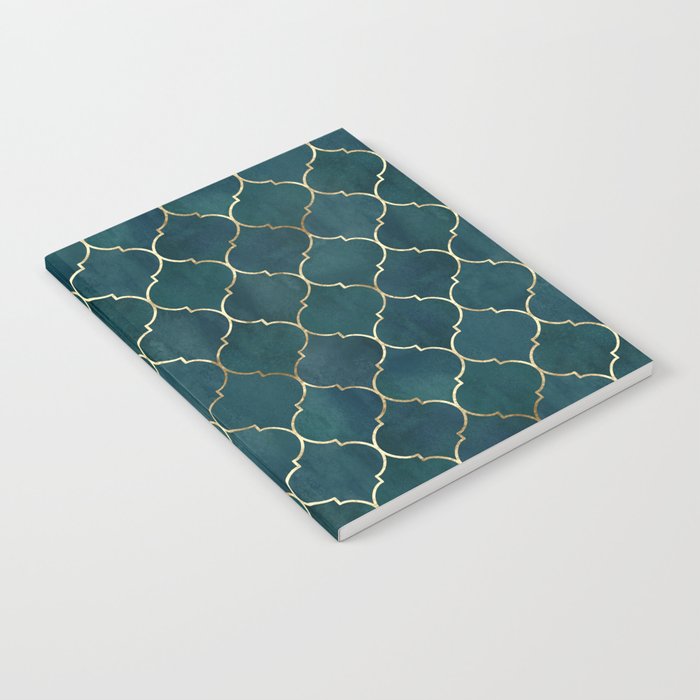 Emerald Golden Moroccan Quatrefoil Pattern Notebook Gallery Image 1