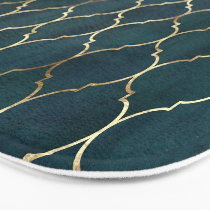 Emerald Golden Moroccan Quatrefoil Pattern Bath Mat Gallery Image 3