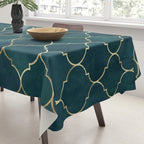 Emerald Golden Moroccan Quatrefoil Pattern Tablecloth Gallery Image 3