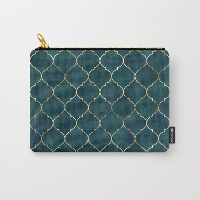 Emerald Golden Moroccan Quatrefoil Pattern Carry All Pouch Gallery Image 1