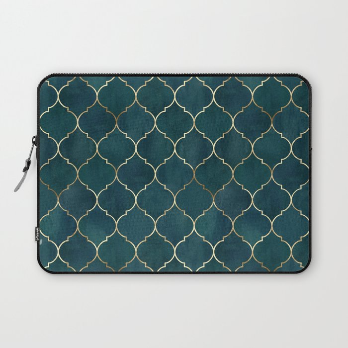 Emerald Golden Moroccan Quatrefoil Pattern Laptop Sleeve Gallery Image 1