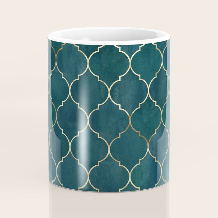 Emerald Golden Moroccan Quatrefoil Pattern Coffee Mug Gallery Image 4
