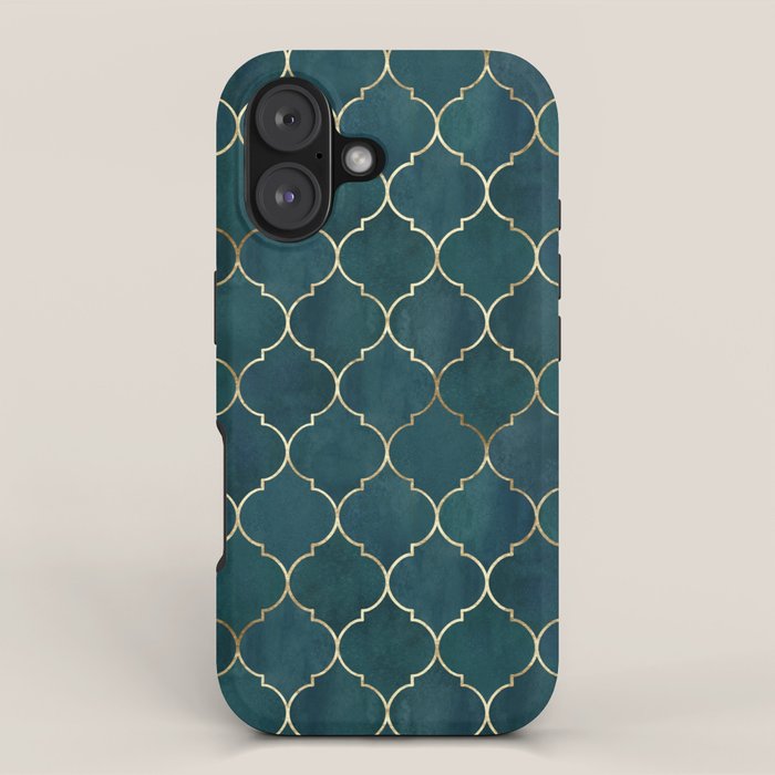 Emerald Golden Moroccan Quatrefoil Pattern iPhone Case Gallery Image 1