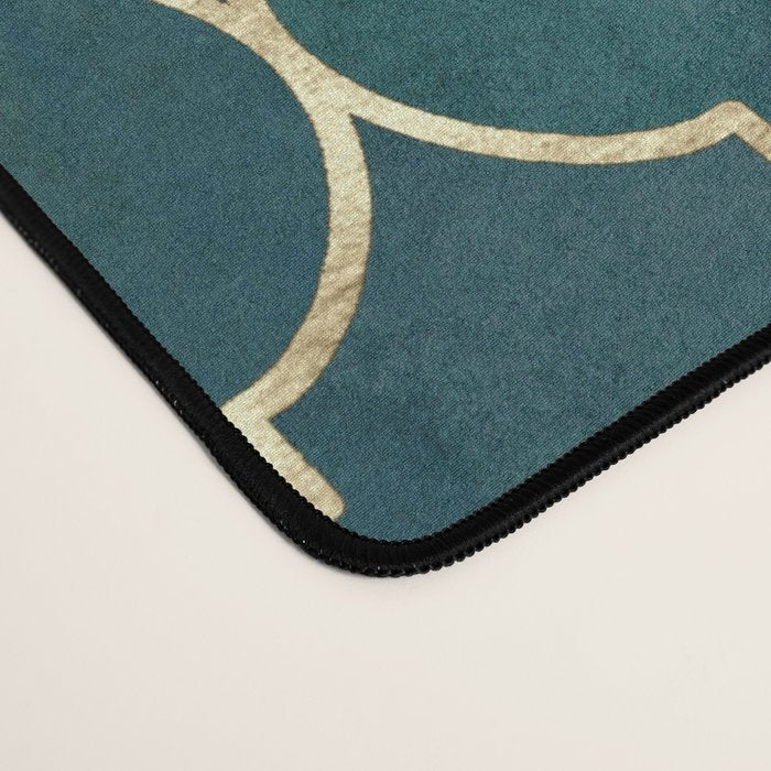 Emerald Golden Moroccan Quatrefoil Pattern Desk Mat Gallery Image 4
