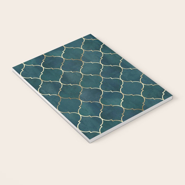 Emerald Golden Moroccan Quatrefoil Pattern Notebook Gallery Image 3